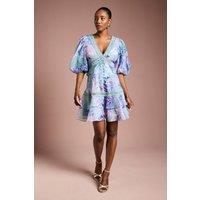 Coast Women's Lace Trim Puff Sleeve Organza Mini Dress in Sage | Size: 10