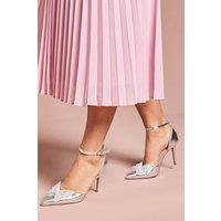 Coast Women's Poppy Satin Diamante Butterfly Trim Pointed High Stiletto Heel Court Shoes in Silver | Size: 7