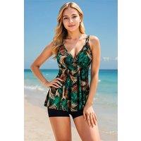 MODISHION Women's Suspenders Top Boyshort Tankini Swimsuit Set | Size: Small