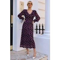 Jolie Moi Women's Ruffle V Neck Long Sleeve Mesh Midaxi Dress | Size: 10