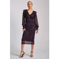 Jolie Moi Women's Long Sleeve Ruffle Detail Mesh Bodycon Dress in Black | Size: 10