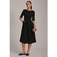 Jolie Moi Women's Printed Scuba Fold Collar Midi Dress in Black | Size: 10