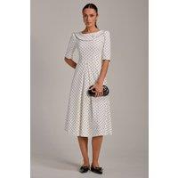 Jolie Moi Women's Printed Scuba Fold Collar Midi Dress in White | Size: 22