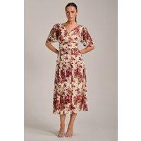 Jolie Moi Women's Angel Sleeve Print Lace Maxi Dress in Beige | Size: 10