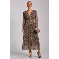 Jolie Moi Women's Long Sleeve Pleated Lace Maxi Dress in Beige | Size: 18