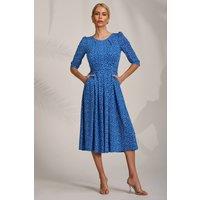 Jolie Moi Women's Sleeve Printed Jersey Midi Dress in Blue | Size: 22