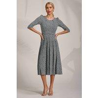 Jolie Moi Women's Sleeve Printed Jersey Midi Dress in Dark Navy | Size: 16