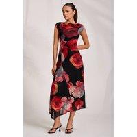 Jolie Moi Women's Asymmetric Draped Mesh Midaxi Dress in Black | Size: 18