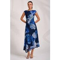 Jolie Moi Women's Asymmetric Draped Mesh Midaxi Dress in Blue | Size: 12