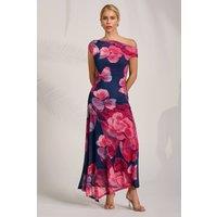 Jolie Moi Women's Asymmetric Draped Mesh Midaxi Dress in Navy | Size: 8