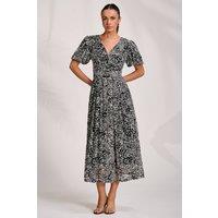 Jolie Moi Women's Puff Sleeve Printed Lace Maxi Dress | Size: 10