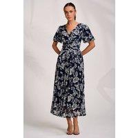 Jolie Moi Women's Puff Sleeve Printed Lace Maxi Dress in Navy | Size: 12