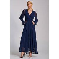 Jolie Moi Women's Mesh Long Sleeve Maxi Dress in Navy | Size: 16