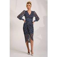 Jolie Moi Women's Lace Long Sleeve Ruched Bodycon Dress in Navy | Size: 12