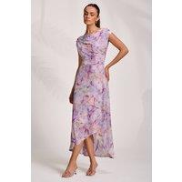 Jolie Moi Women's Asymmetric Draped Mesh Maxi Dress in Purple | Size: 8