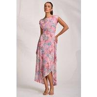 Jolie Moi Women's Asymmetric Draped Mesh Maxi Dress in Pink | Size: 8