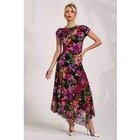 Jolie Moi Women's Asymmetric Draped Print Lace Maxi Dress in Black | Size: 18