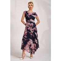 Jolie Moi Women's Asymmetric Draped Print Lace Maxi Dress | Size: 16