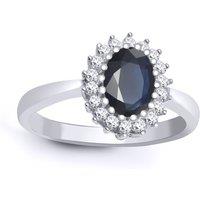 Jewelco London Women's 9ct White Gold Diamond Sapphire Classic Royal Cluster Ring 11mm in Silver | Size: K