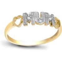 Jewelco London Women's 9ct Gold 0.02ct Diamond MUM Identity Ring 4.5mm | Size: O