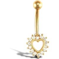 Jewelco London Women's 9ct Gold CZ Love Banana Belly Bar, 10mm