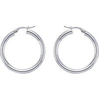 Jewelco London Women's Silver Round Tube Polished Hoop Earrings 30mm