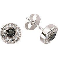 Jewelco London Women's Silver Black CZ Flat Halo Stud Earrings