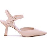 Paradox London Women's Tempest Mid Heel Pointed Toe Ankle Strap Open Courts in Nude | Size: 7