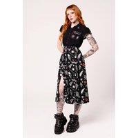 Hell Bunny Women's Leah Tattoo Print Viscose Long Midi Skirt with Front Splits in Black | Size: Large