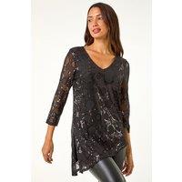 Roman Women's Circle Sequin Asymmetric Top in Black | Size: 10