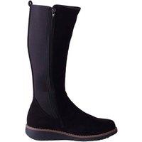 ABSOLUTE FOOTWEAR Women's Knee Length Long Leg Wedge Boot with Elasticated Side Panels in Black | Size: 6