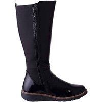 ABSOLUTE FOOTWEAR Women's Knee Length Long Leg Wedge Boot with Elasticated Side Panels in Black | Size: 6