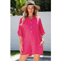 Everyday The Label Women's Bright Pink Half Button Collared Loose Romper | Size: Medium