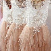 UK Flower Girl Boutique Girl's Boho Dreams Tutu Dress in Light Beige | Size: 3-4 Years