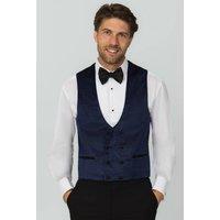 Dobell Men's Navy Paisley Velvet Double Breasted Tuxedo Waistcoat | Size: 3XL