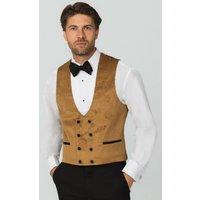 Dobell Men's Gold Paisley Velvet Double Breasted Tuxedo Waistcoat | Size: 2XL