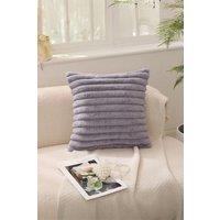 Living and Home 45x45cm Brushed Fabric Cushion Fluffy Striped Throw Pillow in Grey | Size: 45x45 cm