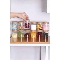 Living and Home 12Pcs Glass Airtight Storage Jar Spice Canisters Set with Bamboo Sealed Lids in Clear