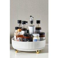 H&O Direct White Rotating Round Storage Rack Tray Turntable Organizer for Kitchen or Cosmetic