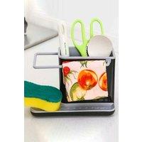 Living and Home Sponge Cloth Holder Sink Caddy Organiser Drainage Rack with Kitchen Utensils Storage in Grey