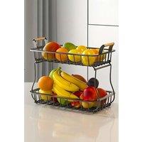 Living and Home 2 Tier Wire Detachable Fruit Vegetable Basket Widely Used Storage Rack Organizer Bathroom Kitchen in Black