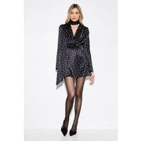 MissPap Women's Premium Spot Print Tie Neck Mini Dress in Black | Size: 8
