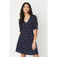 Dorothy Perkins Women's Petite Navy Spot Short Sleeve Jersey Mini Dress | Size: 16