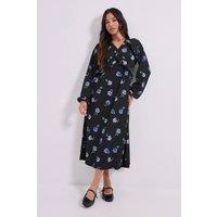 Dorothy Perkins Women's Petite Floral Empire Seam Frill Detail Jersey Midi Dress in Blue | Size: 6