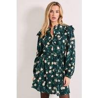 Dorothy Perkins Women's Daisy Frill Yoke Belted Mini Shirt Dress in Black | Size: 10