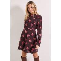 Dorothy Perkins Women's Chocolate Ditsy Lace Trim Detail Tie Back Printed Mini Dress | Size: 16