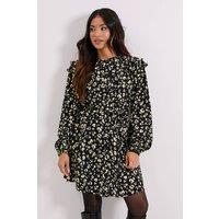 Dorothy Perkins Women's Petite Yellow Animal Frill Yoke Belted Mini Shirt Dress | Size: 8