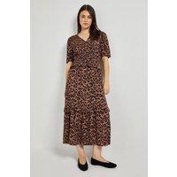 Dorothy Perkins Women's Leopard Empire Shirred Bodice Button Detail Maxi Dress | Size: 10