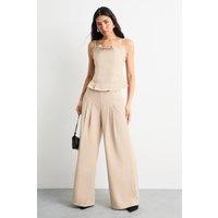 Warehouse Women's Pleated Detail Bandeau Fitted Body Top in Stone | Size: 10