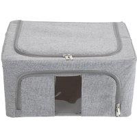 H&O Direct 100L Metal Frame Fabric Storage Box with Windows in Grey